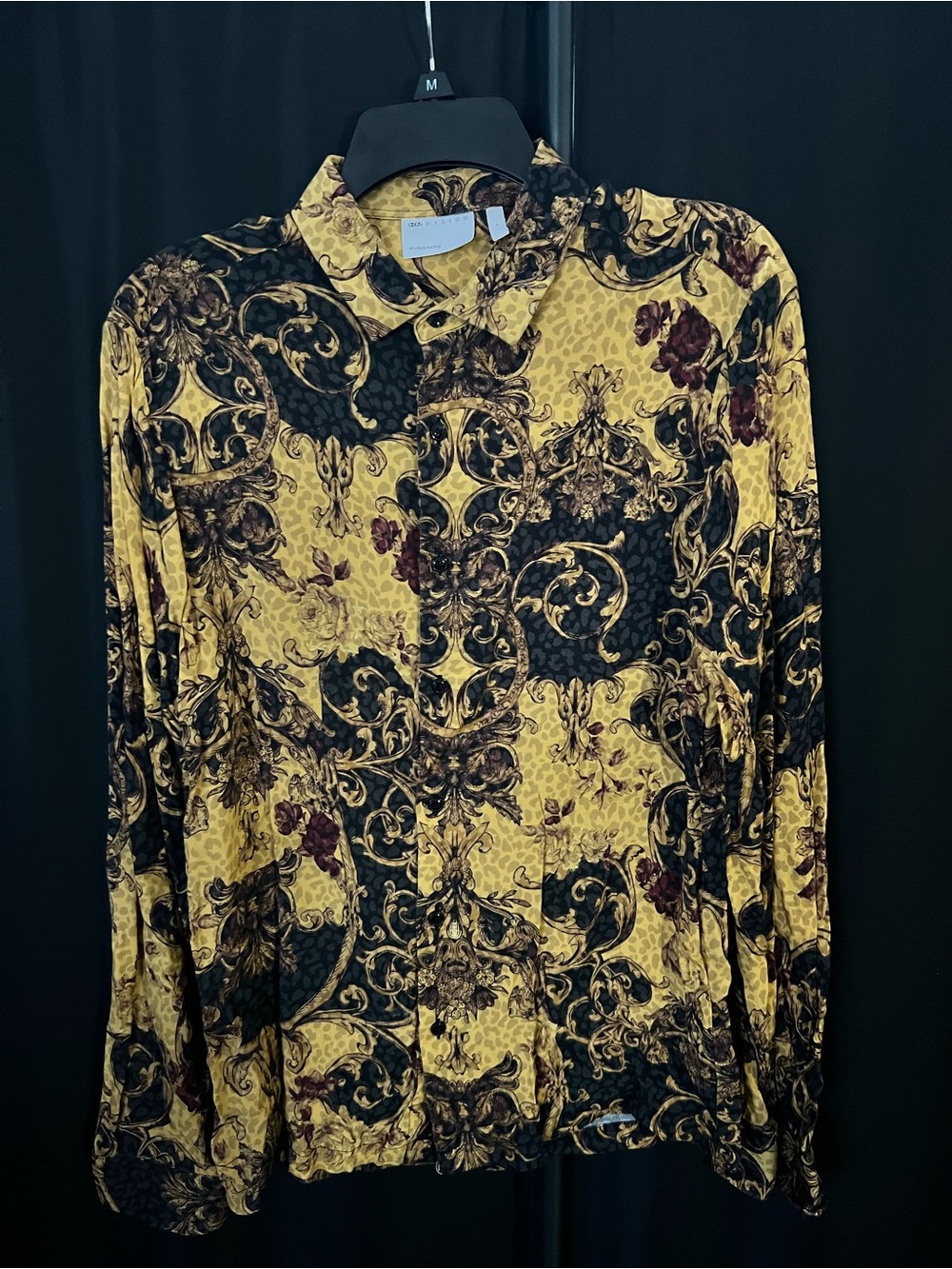 ASOS Gold and Black Ornamental Long-Sleeve Button-Down Shirt
